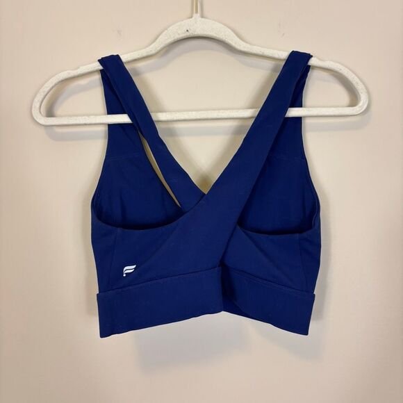 Fabletics Blue Twist Front Criss Cross Back Sports Bra Size Medium - Picture 2 of 6
